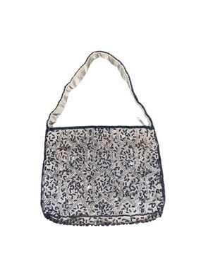 Vintage 90s Hillard& Hansen satin beaded evening bag formal purse prom black tie